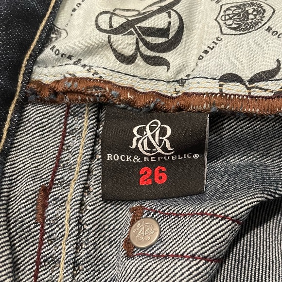 Rock & Republic Studded Dark Wash Straight Leg Denim Skull Jeans 26 - Picture 11 of 12
